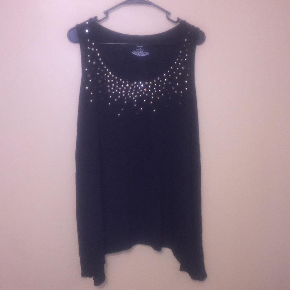 Black maternity tank with gold beading